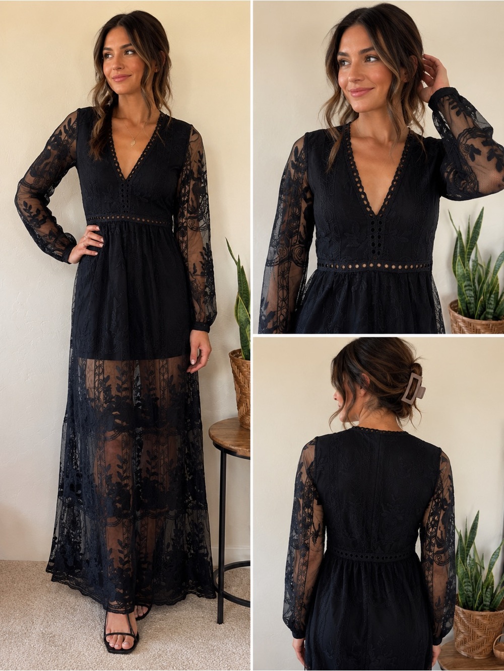 Black Boho Lace Maxi Dress